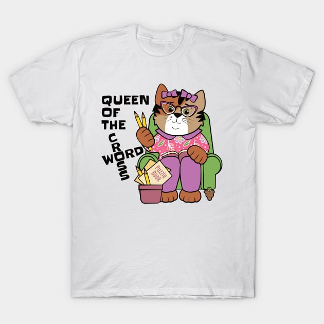 Queen of the Crossword Cat T-Shirt by Sue Cervenka